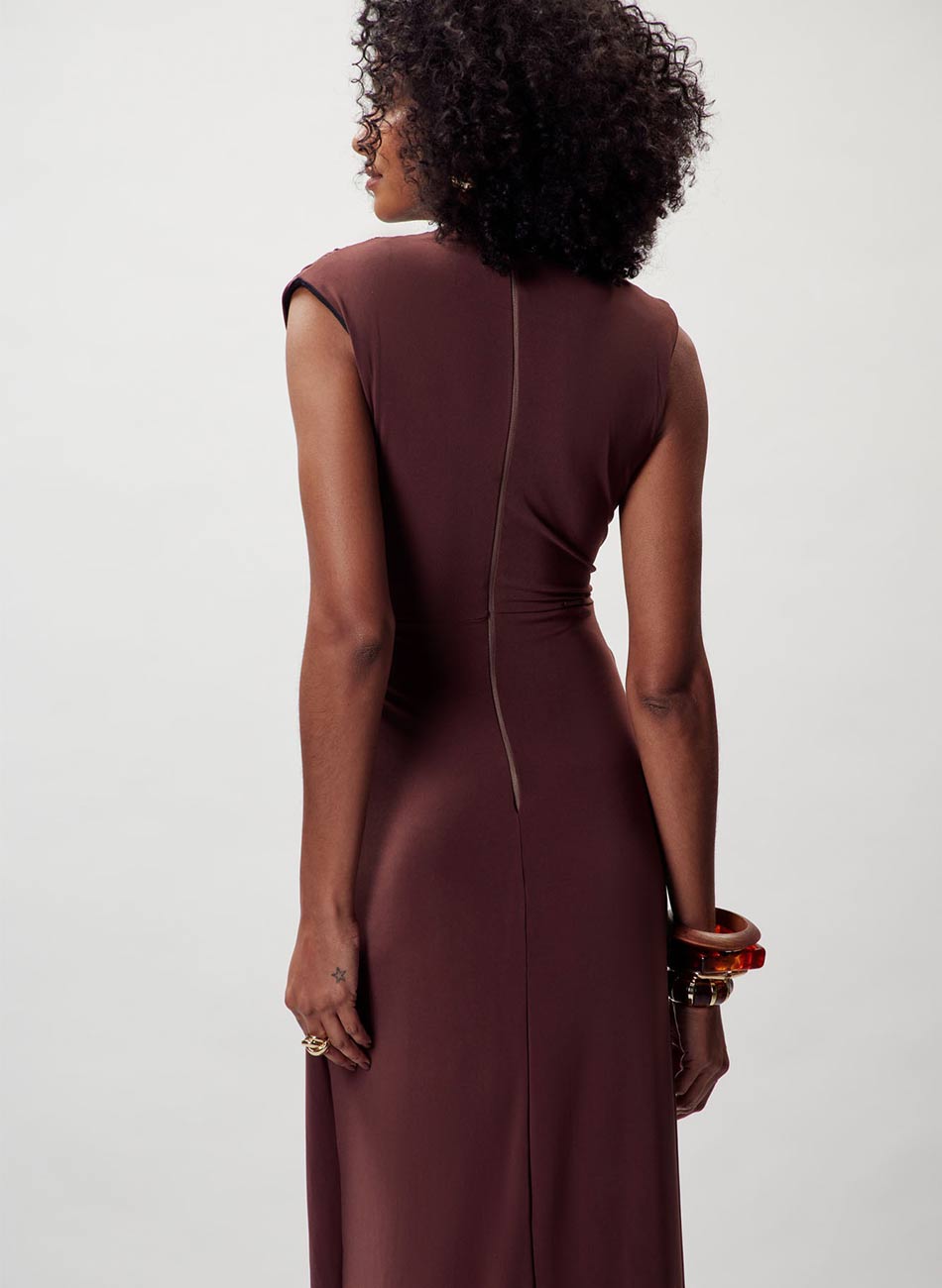 Vestido Justo Marrom Caf� Flor de Lis - Foto 4