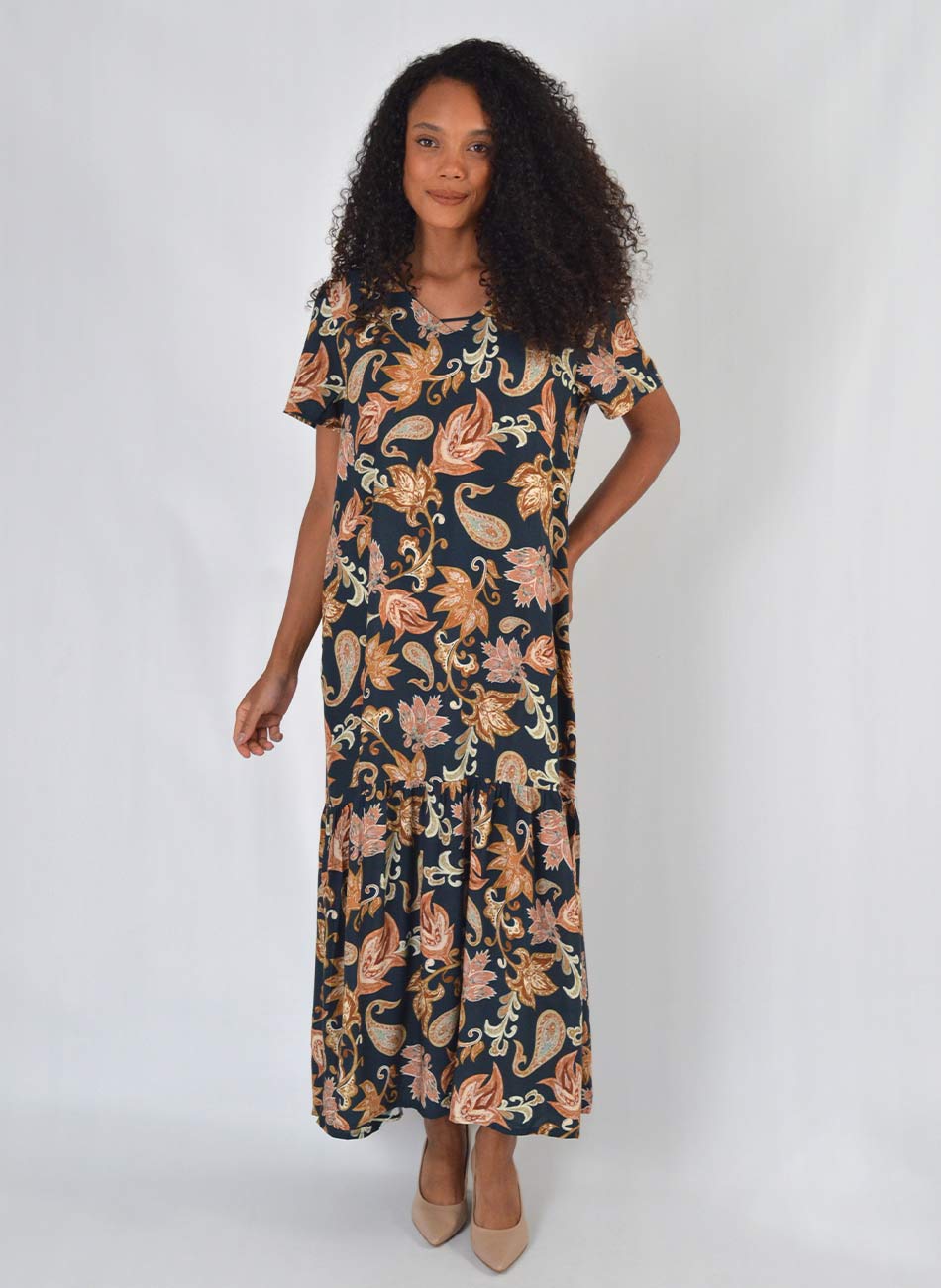 Vestido Estampado Marinho Tribeca - Foto 1