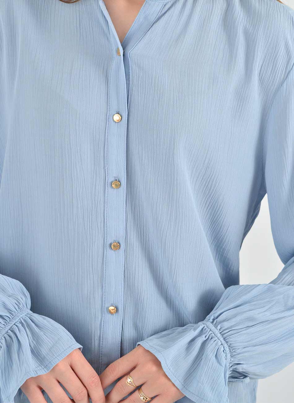 Camisa Crepe de Viscose Azul Flor de Lis - Foto 2