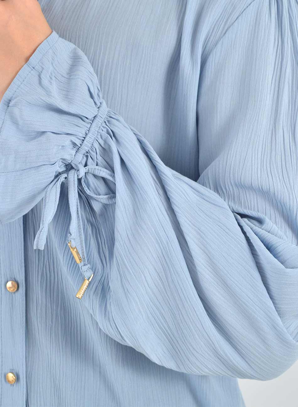 Camisa Crepe de Viscose Azul Flor de Lis - Foto 3