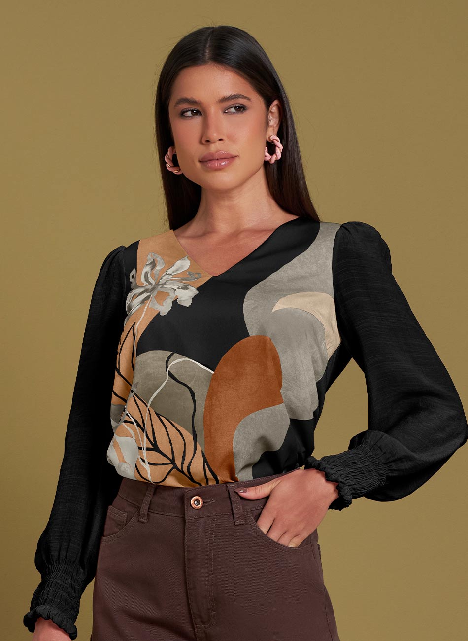Blusa Viscose Frente em Chiffon Gatos e Atos Verde - Foto 1