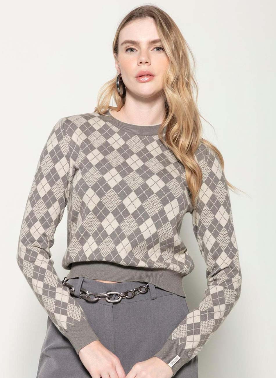 Blusa Cinza Xadrez Biamar - Foto 2