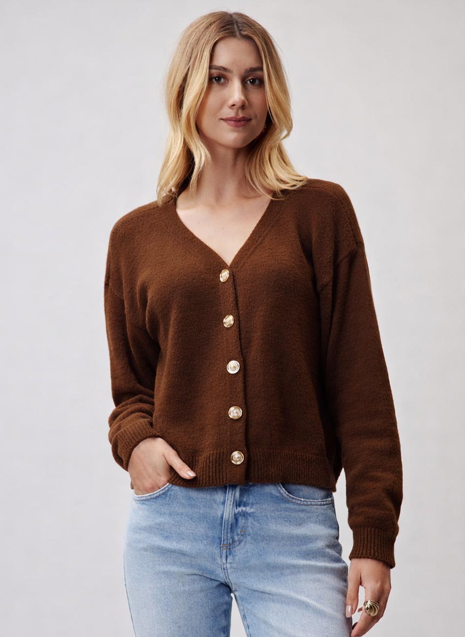Cardigan Marrom Canela Flor de Lis - Foto 1