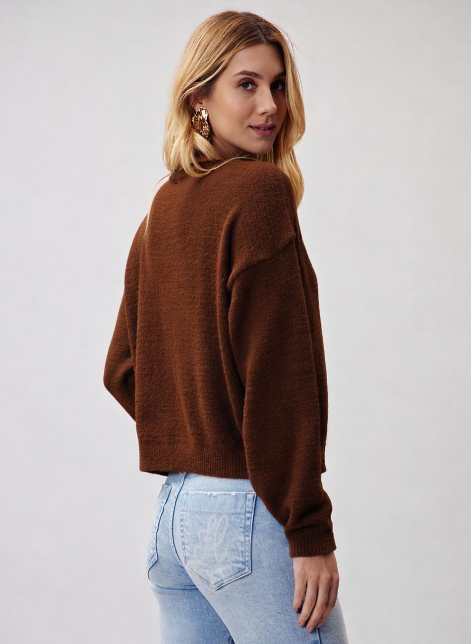 Cardigan Marrom Canela Flor de Lis - Foto 2