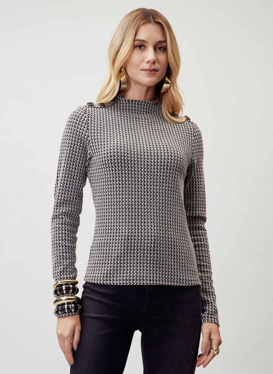 Blusa Multicor Preto e Bege Flor de Lis - Foto 1