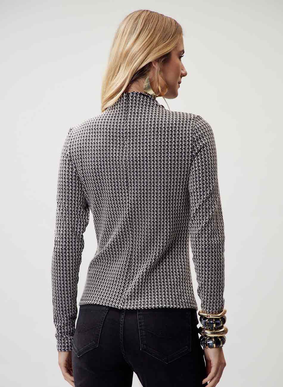 Blusa Multicor Preto e Bege Flor de Lis - Foto 2