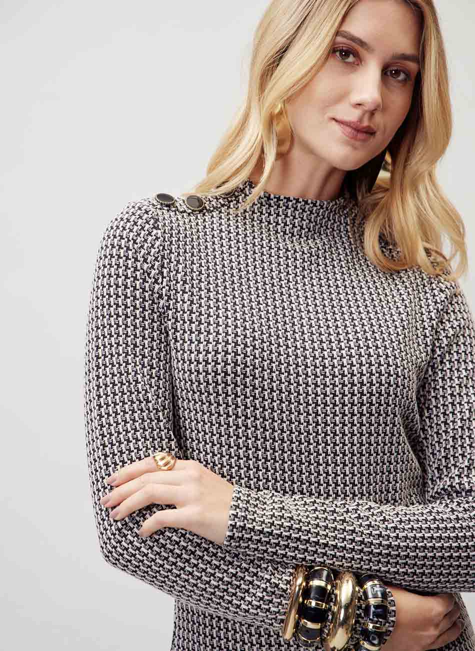 Blusa Multicor Preto e Bege Flor de Lis - Foto 3