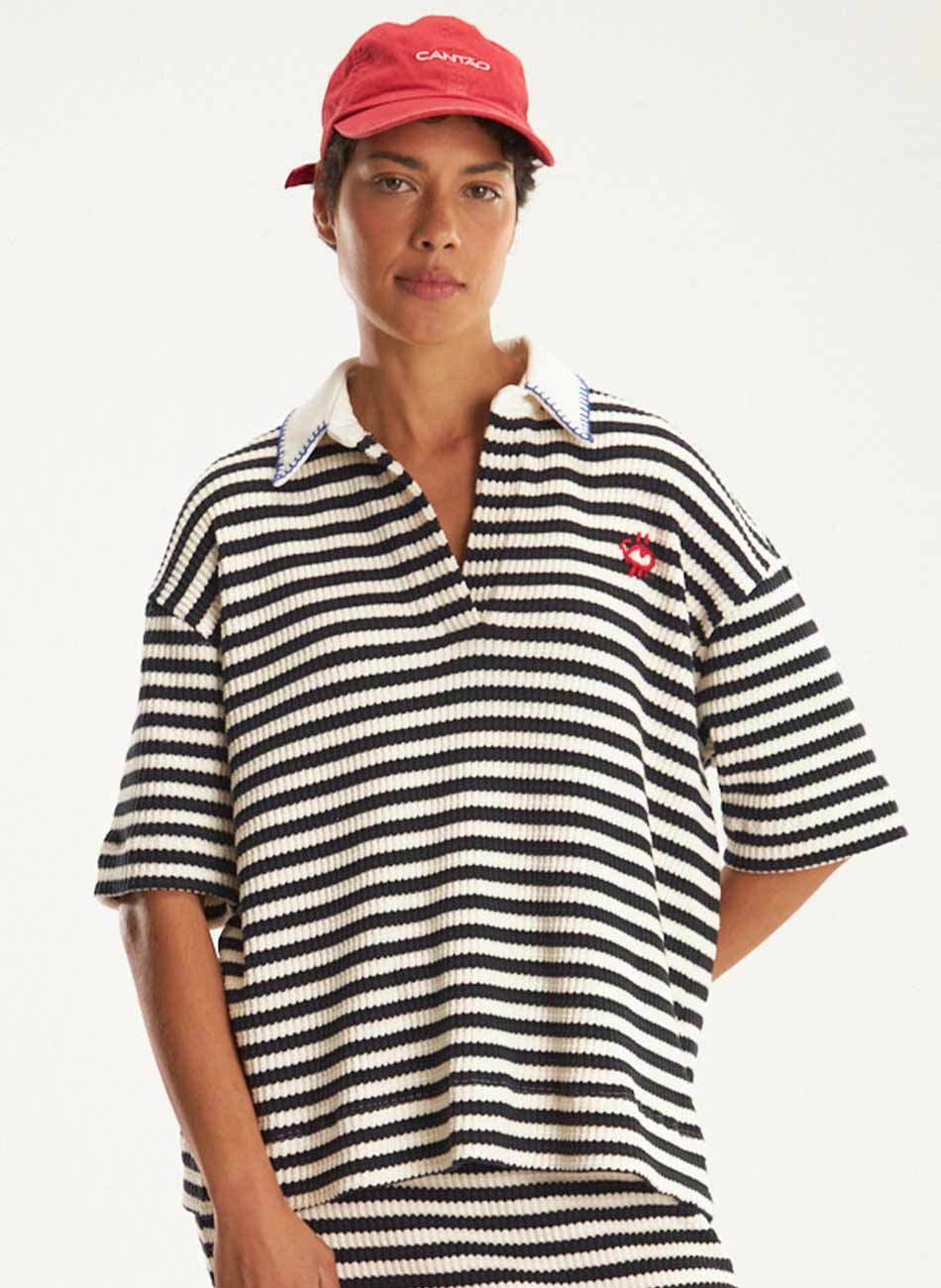 Blusa Polo Listras Bordadas Cant�o - Foto 1