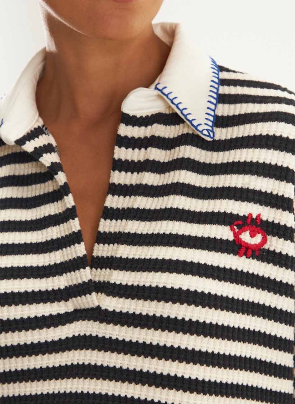 Blusa Polo Listras Bordadas Cant�o - Foto 3