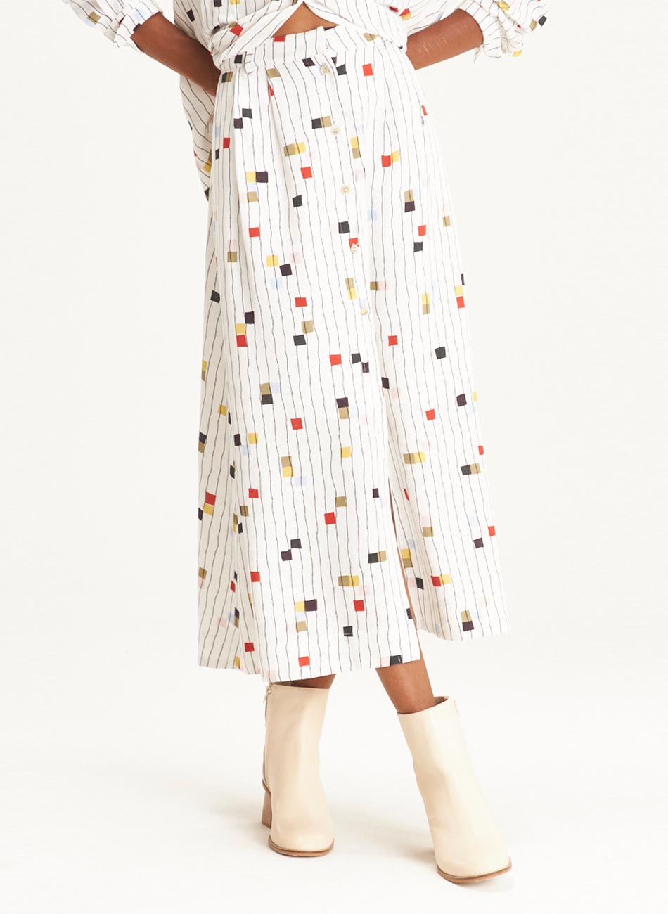 Saia Off White Estampa Pixel Cant�o - Foto 1