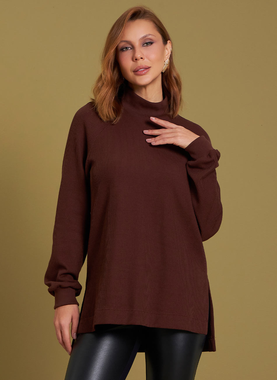 Blusa Malha Trico Gatos e Atos Marrom - Foto 1