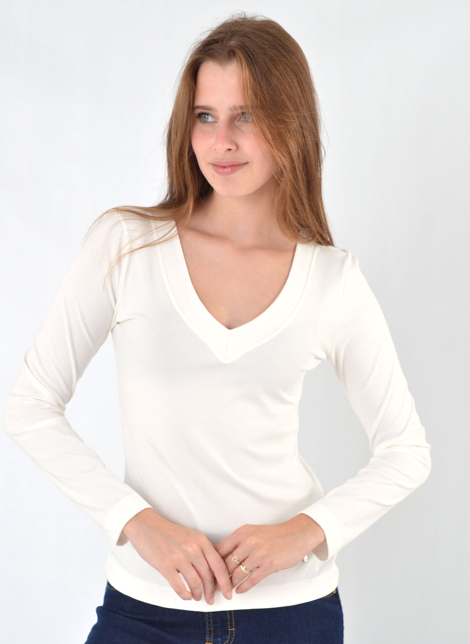 Blusa Viscose Canelada Off White Gatos e Atos  - Foto 1