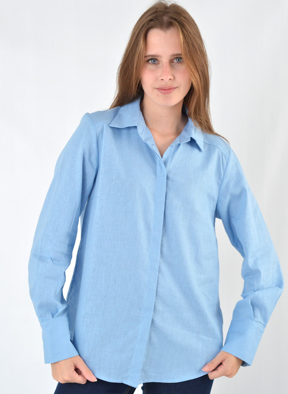 Camisa Azul em Linho e Algod�o Gatos e Atos  - Foto 1