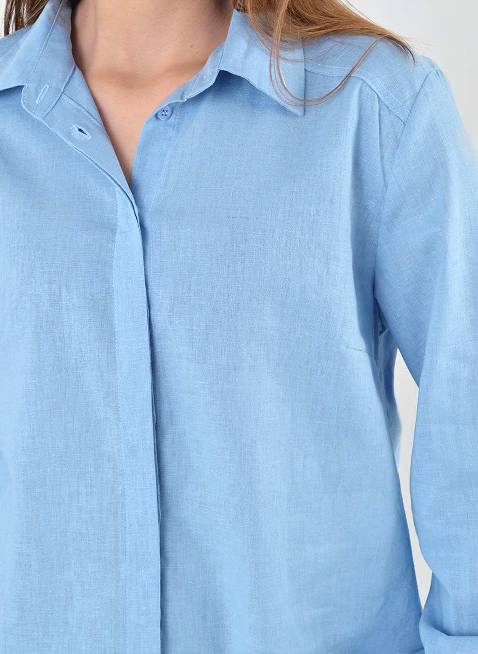 Camisa Azul em Linho e Algod�o Gatos e Atos  - Foto 2