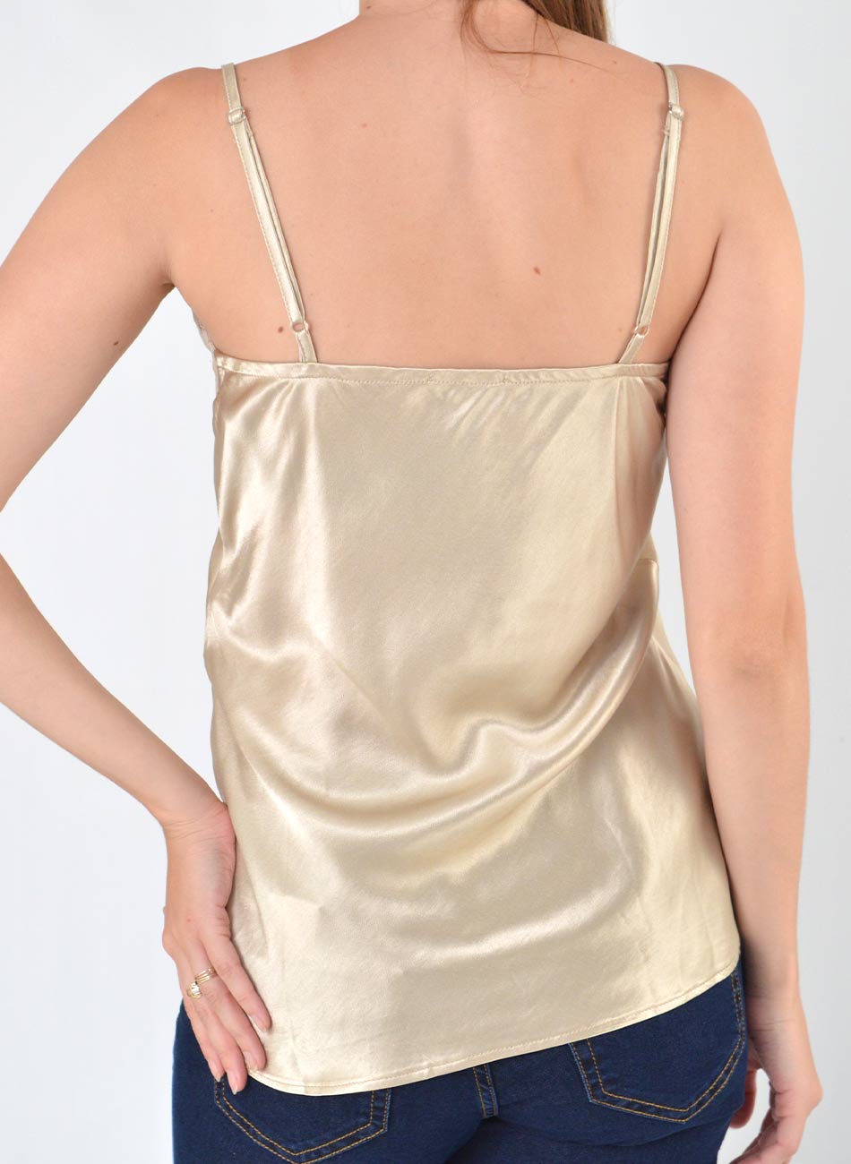 Blusa Regata Acetinada Renda Del Amo Bege  - Foto 3