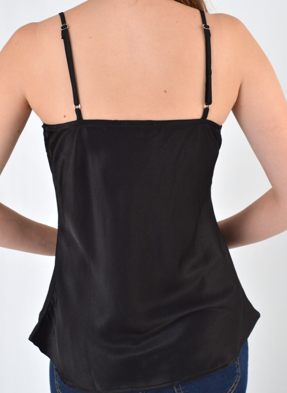 Blusa Regata Acetinada Renda Del Amo Preto - Foto 3