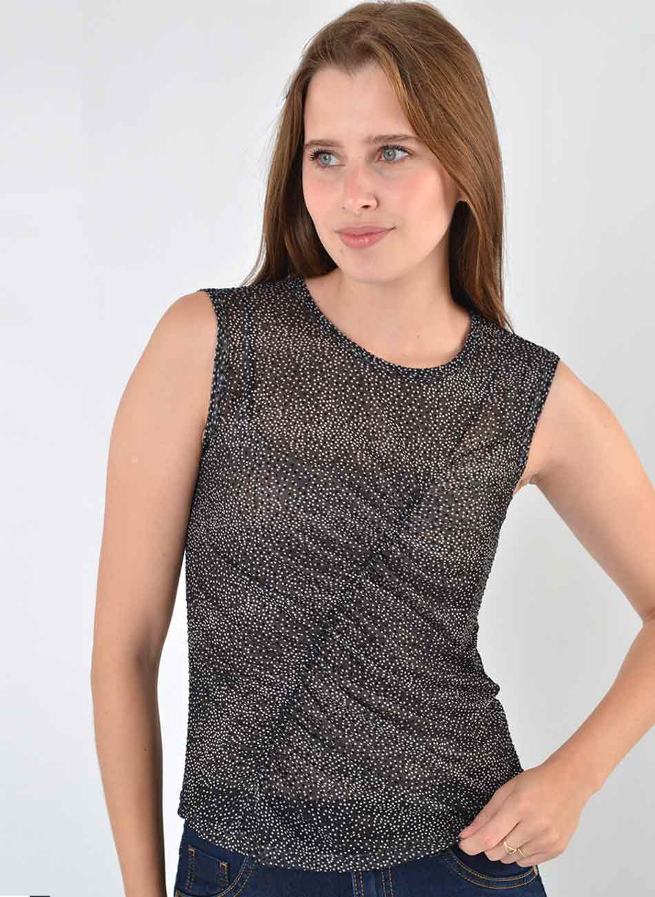 Blusa Tule Estampado Preto Del Amo  - Foto 1