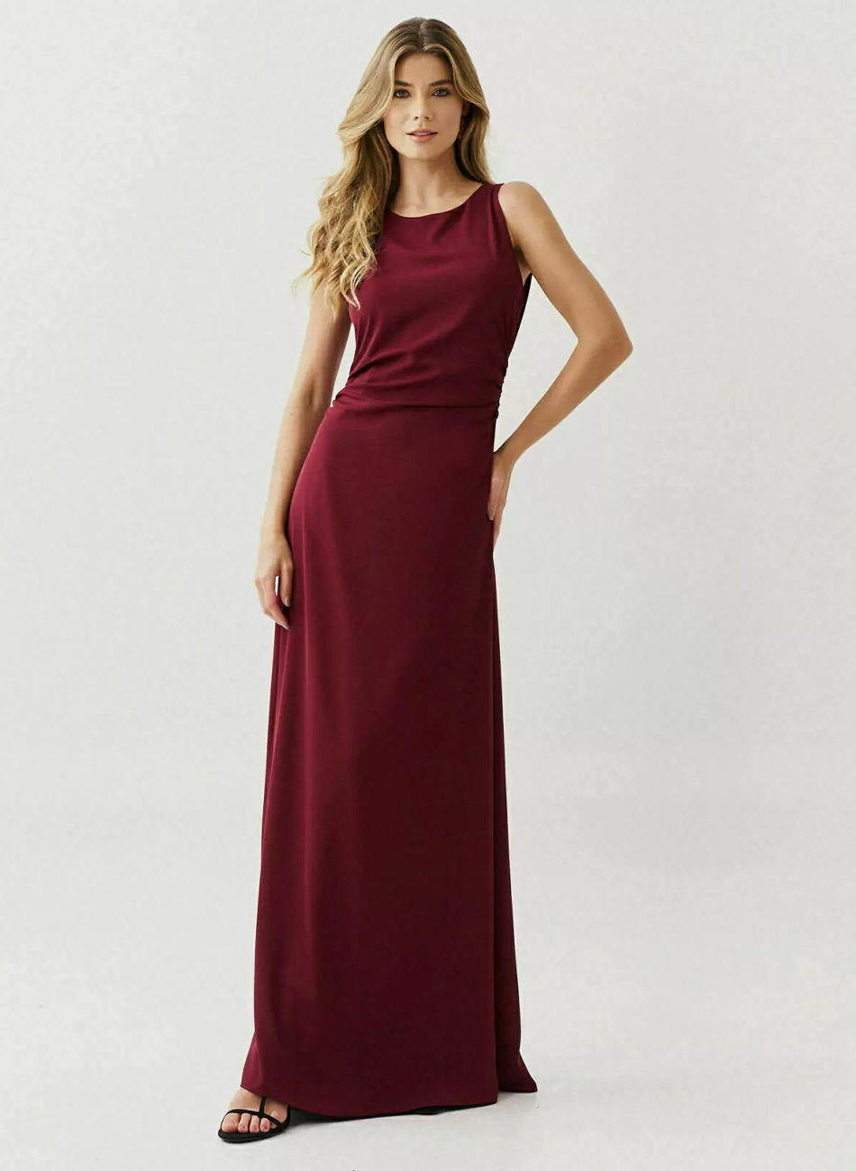 Vestido Longo Crepe Innocence Vinho - Foto 1