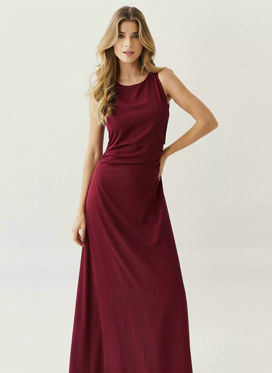 Vestido Longo Crepe Innocence Vinho - Foto 2