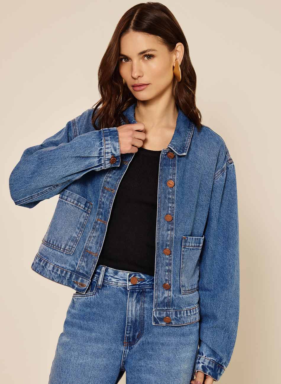 Jaqueta Jeans De Mangas Longas Com Bolsos Lez a Lez - Foto 2