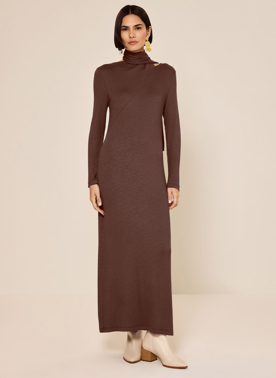 Vestido Ch� Canelado Marrom Lez a Lez - Foto 1