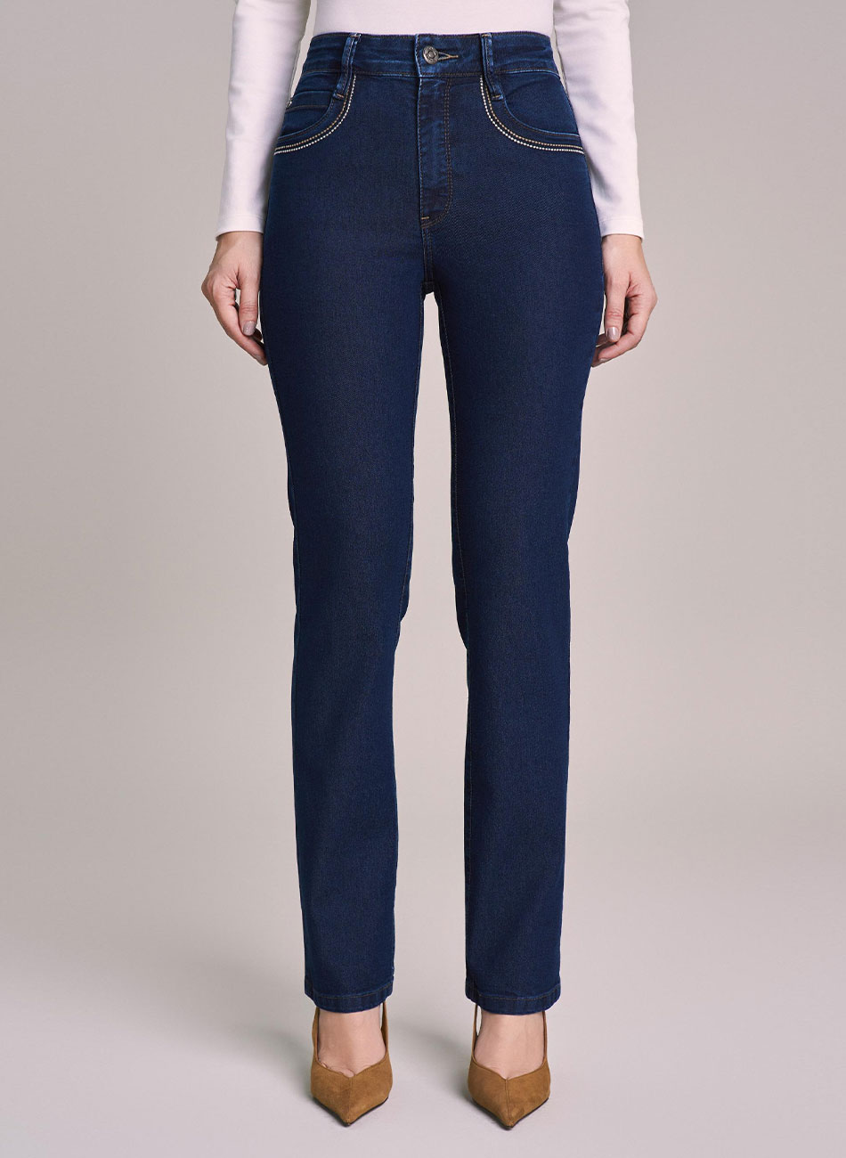 Cal�a Reta Jeans Com Bordados Scalon - Foto 2