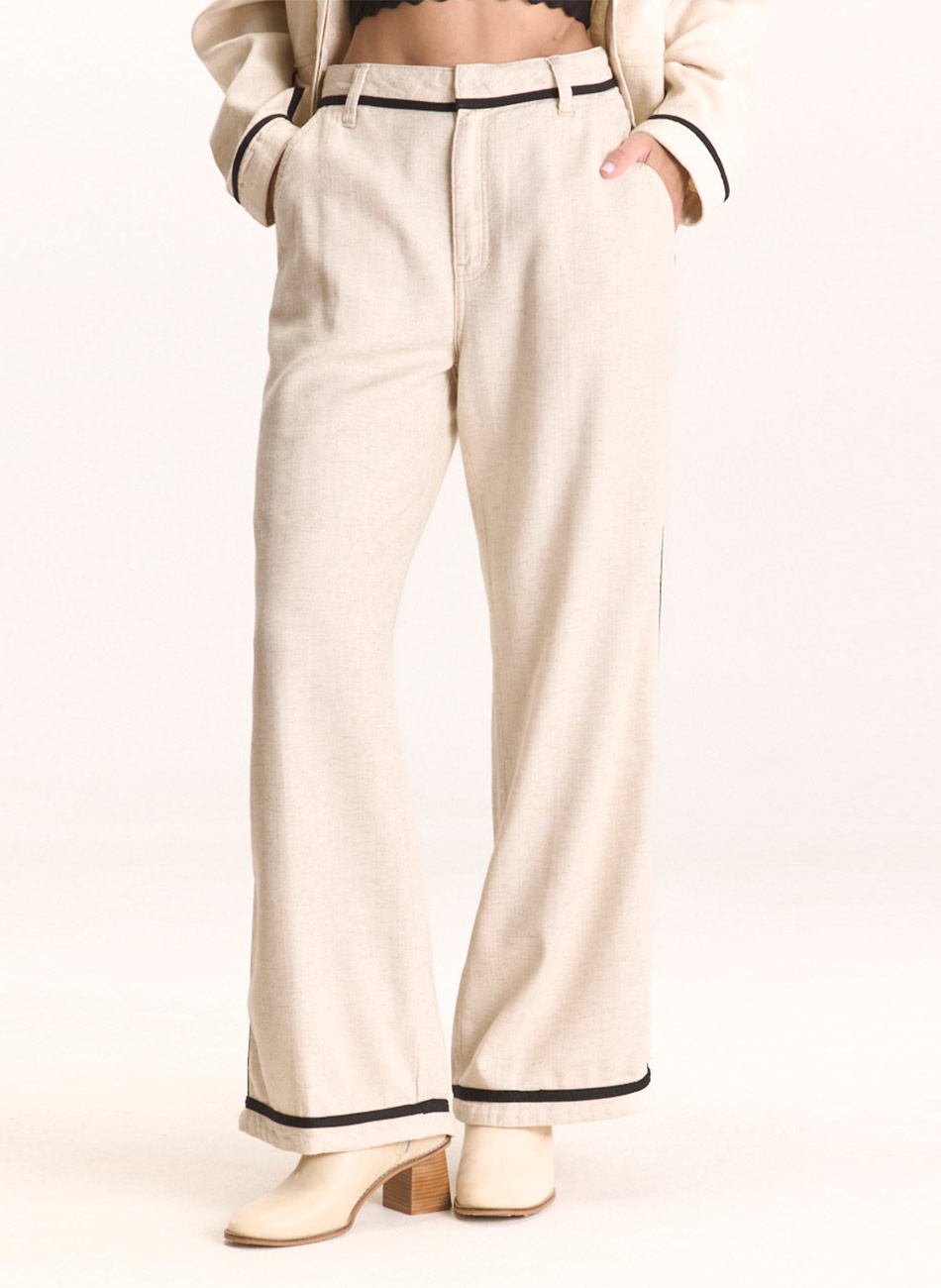 Cal�a Wide Leg Cru Linho Cant�o - Foto 1