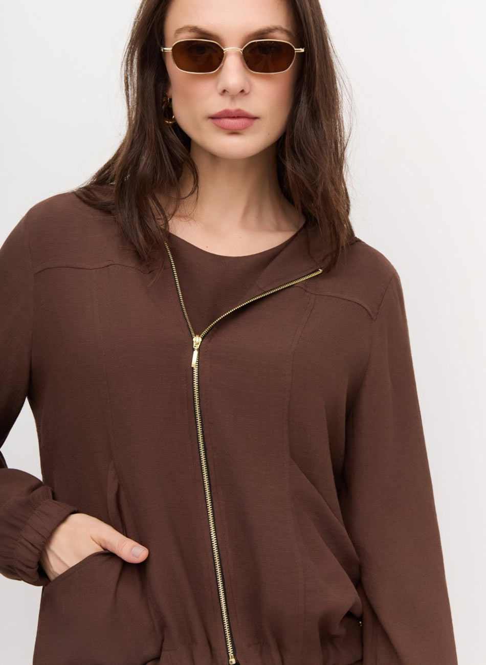Jaqueta Crepe de Viscose Marrom Declari - Foto 1