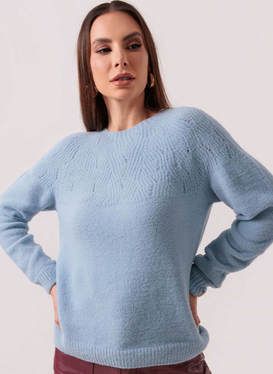 Blusa Azul Eveline Fio Pluma Das Gurias - Foto 1