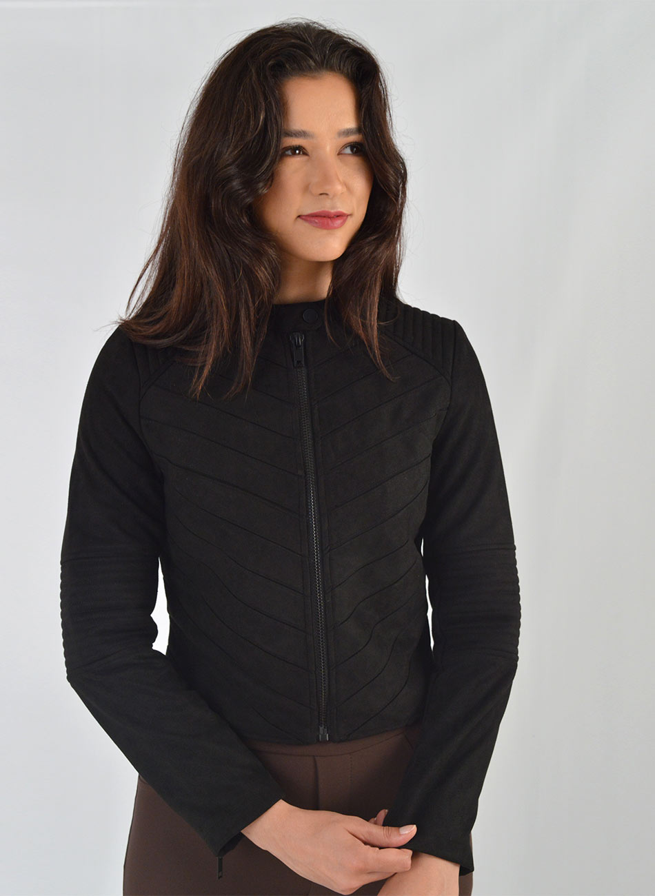 Jaqueta Suede Recortes Diagonais Preto Alpelo - Foto 8