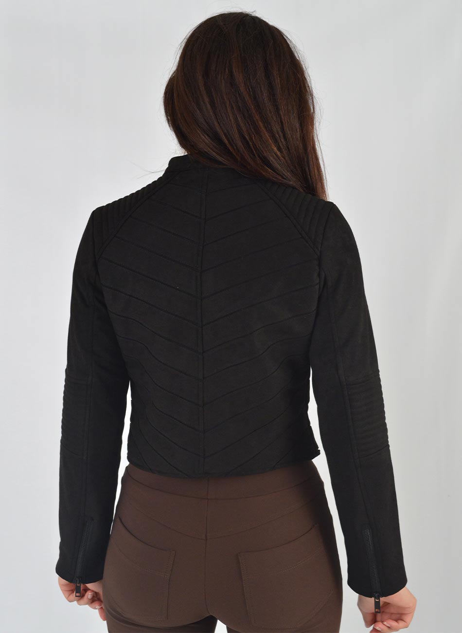 Jaqueta Suede Recortes Diagonais Preto Alpelo - Foto 10