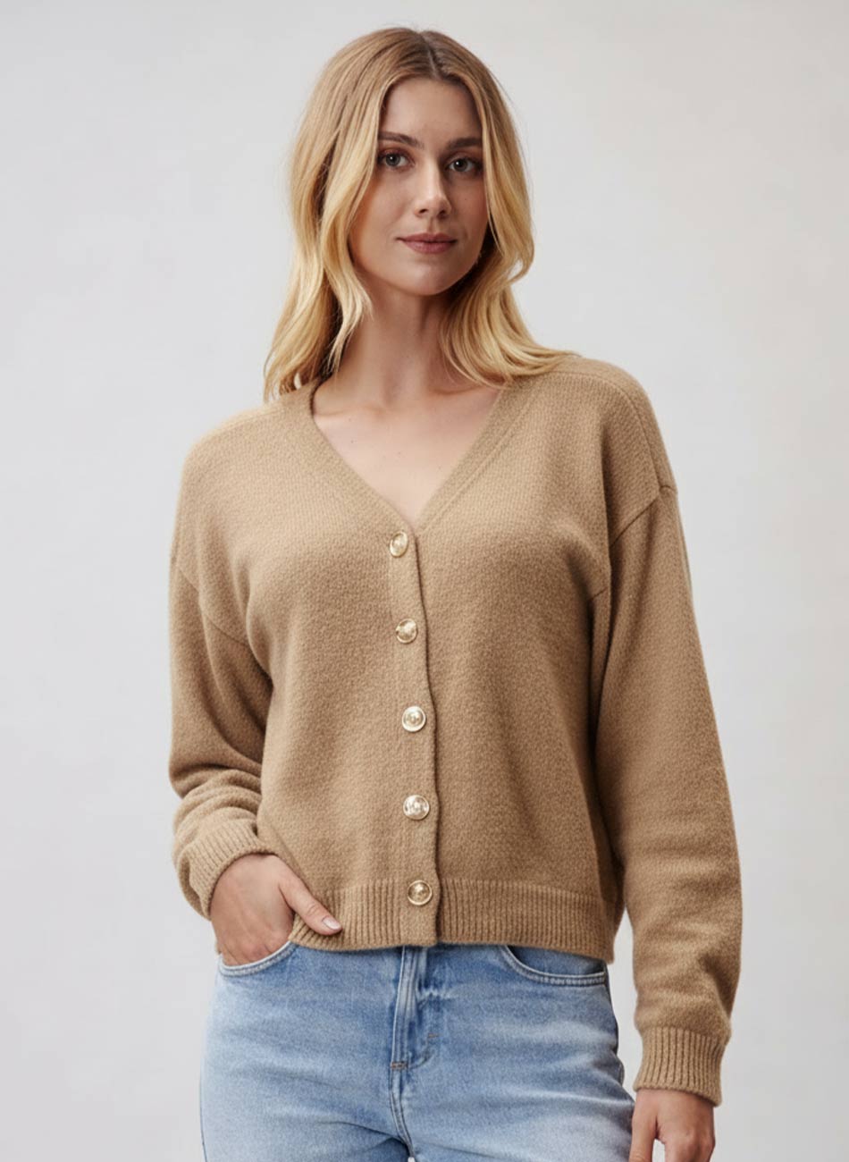 Cardigan Bege Flor de Lis  - Foto 1