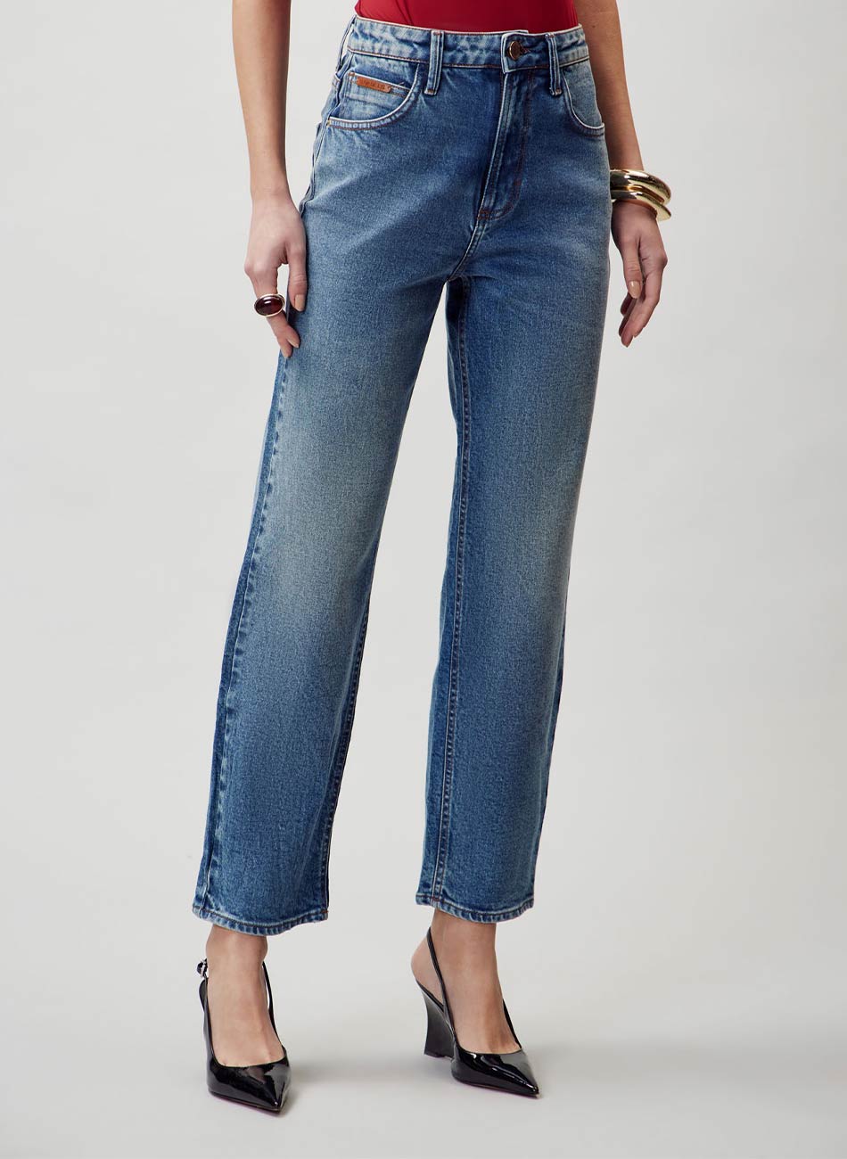 Cal�a Jeans Turmalina Straight Cropped Flor de Lis - Foto 1