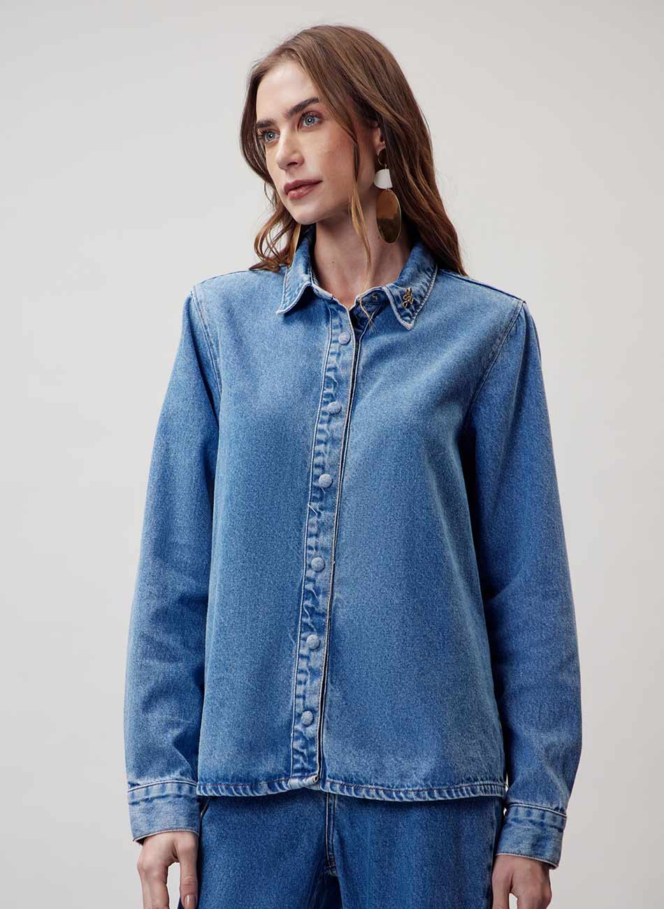 Jaqueta Camisa Jeans Flor de Lis - Foto 1