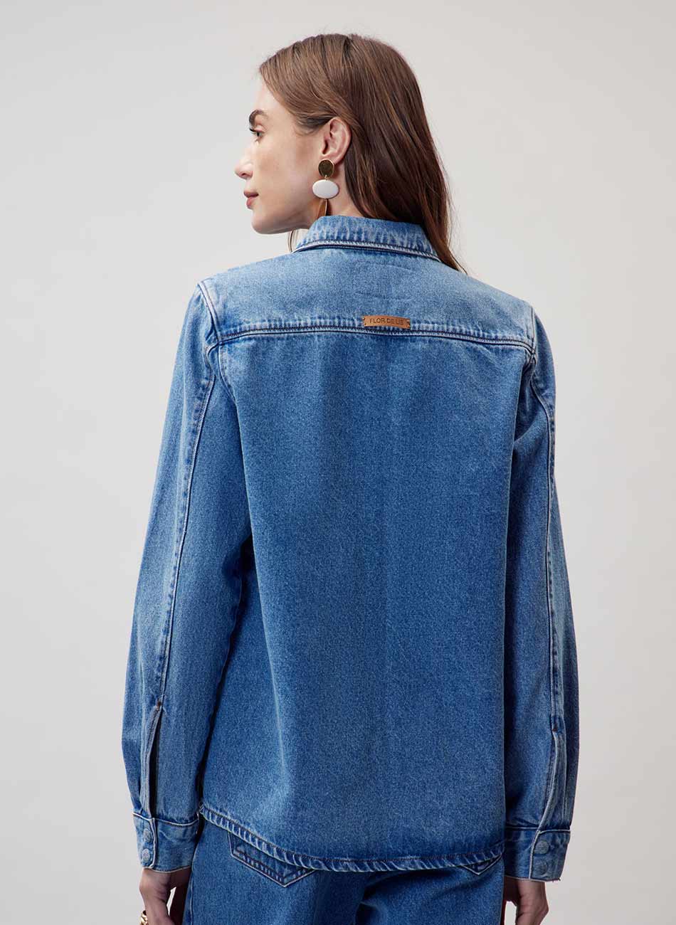 Jaqueta Camisa Jeans Flor de Lis - Foto 2