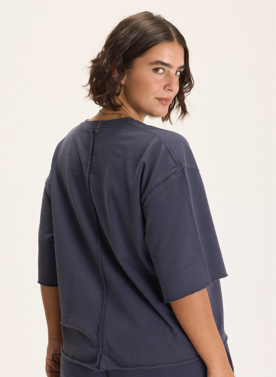 Blusa Moletinho Recortes Marinho Cant�o - Foto 3