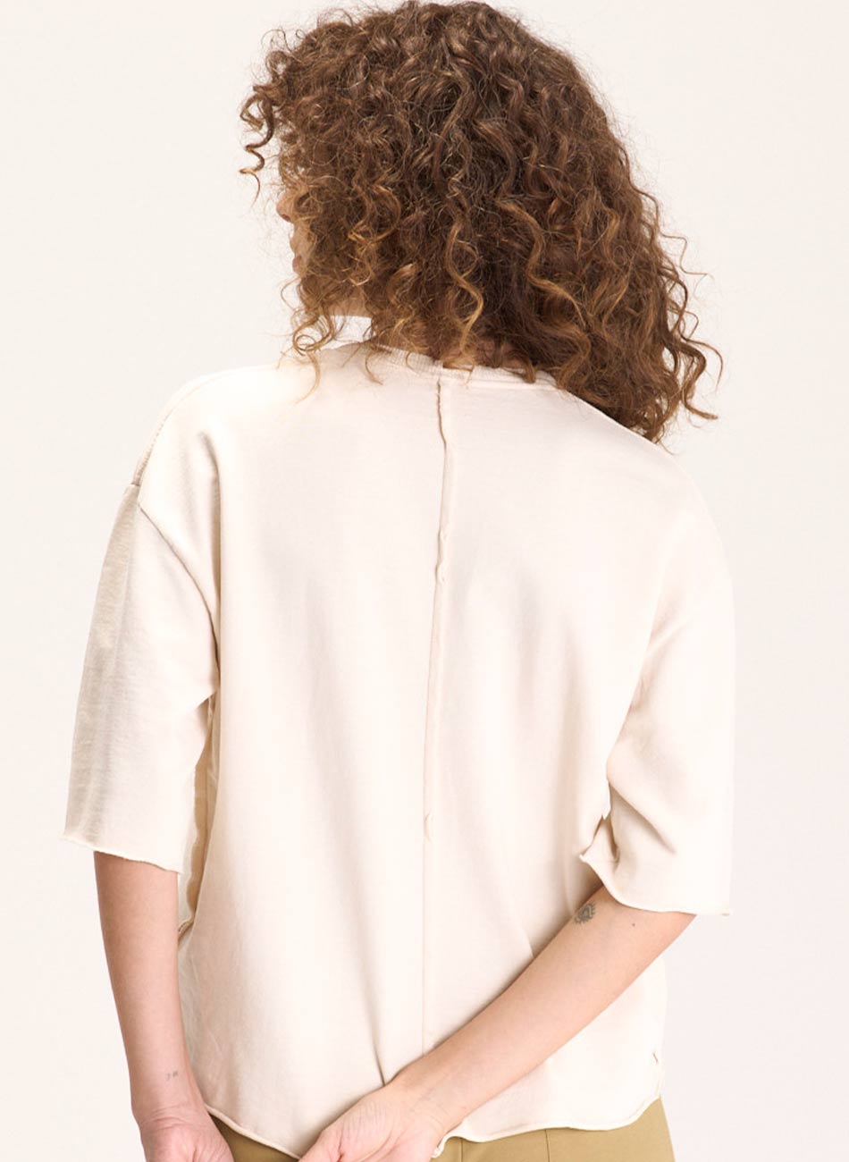 Blusa Moletinho Recortes Creme Cant�o - Foto 2