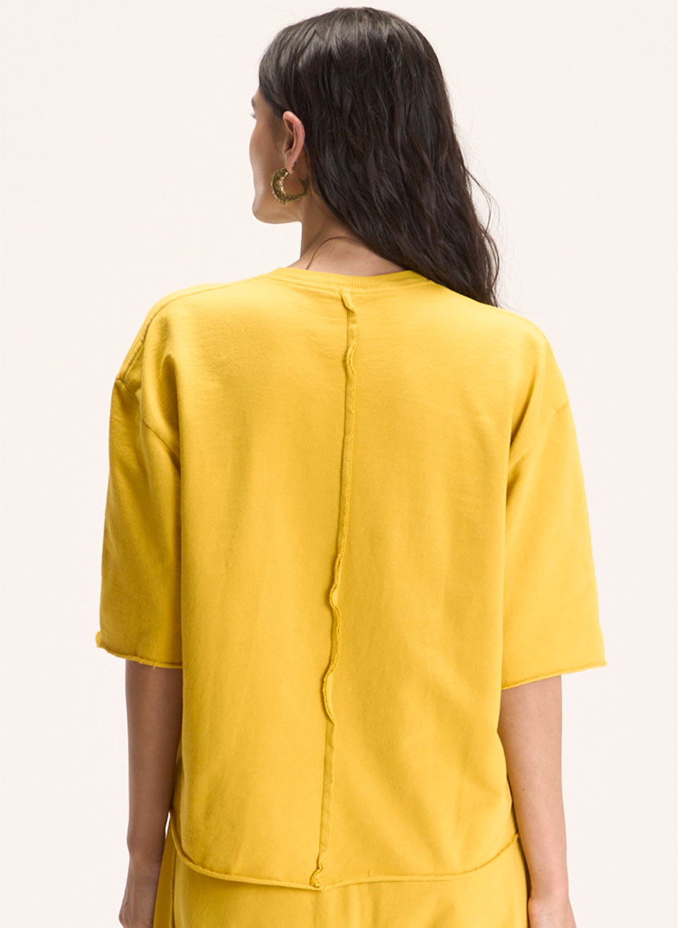 Blusa Moletinho Recortes Mostarda Cant�o - Foto 3
