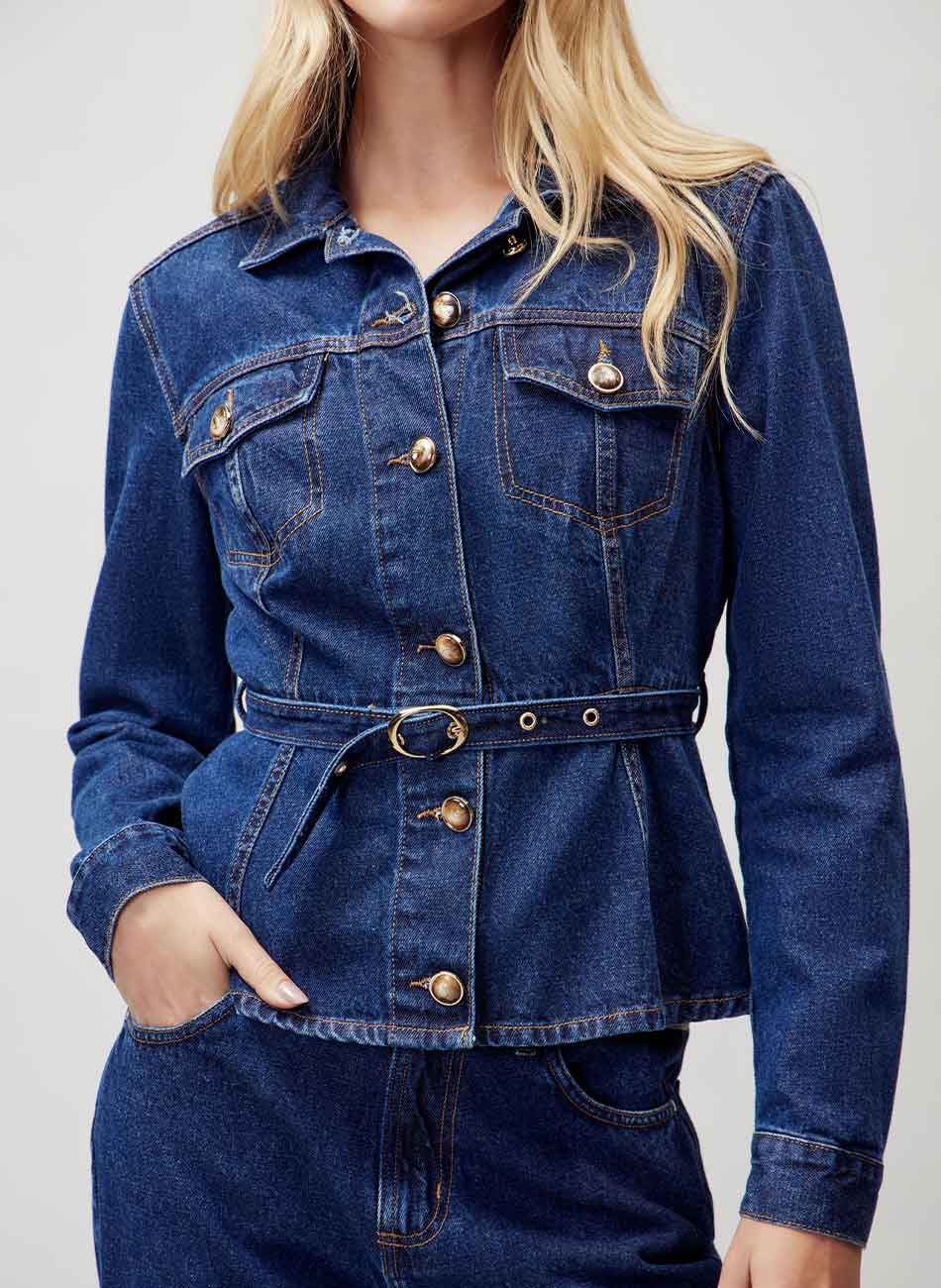 Jaqueta Jeans Trucker Peplum Flor de Lis - Foto 3