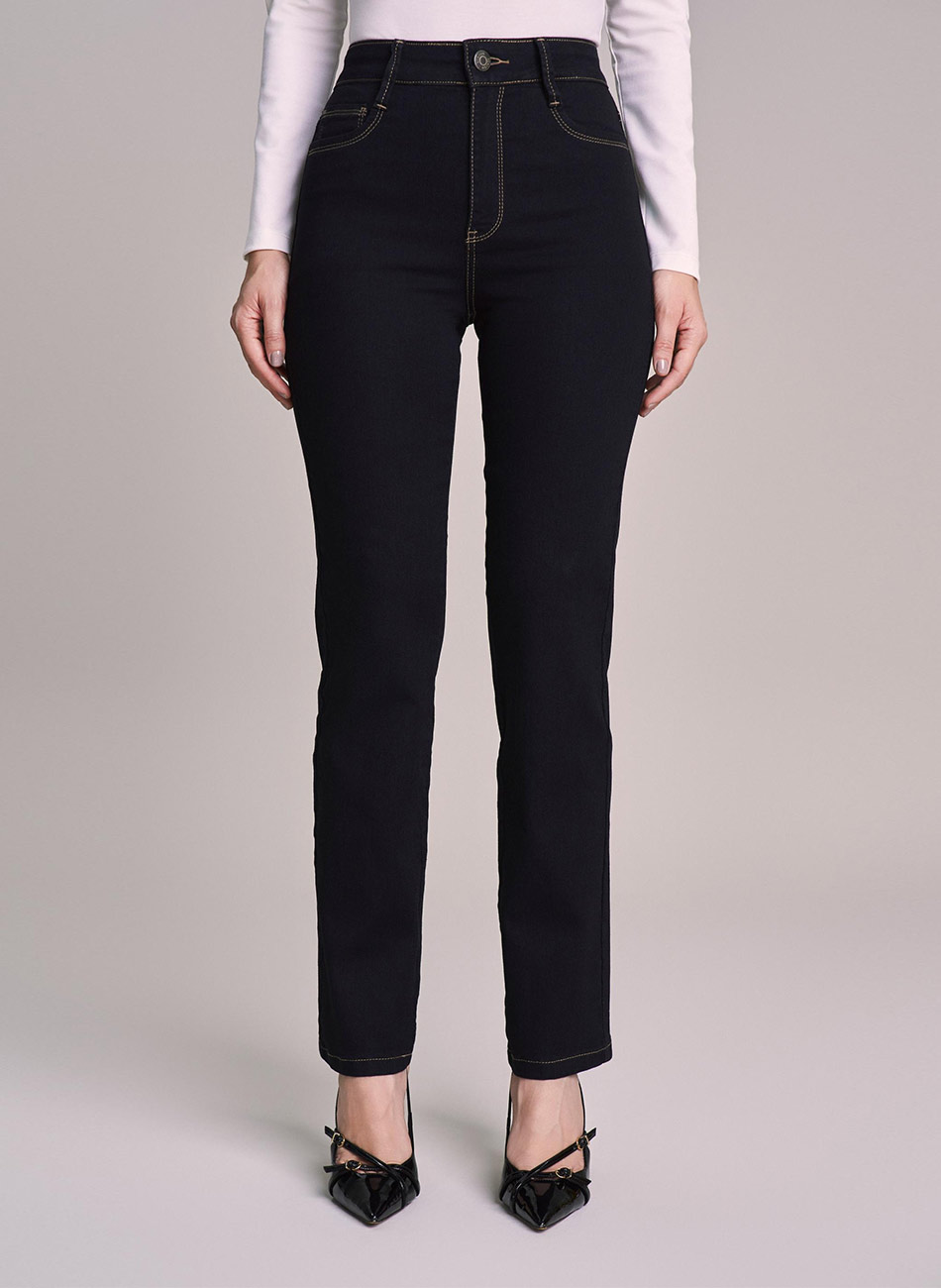 Cal�a Jeans Preto Reta Pespontos Scalon - Foto 1