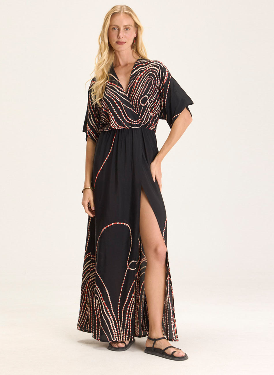 Vestido Crepe Estampa Vortex Cant�o - Foto 1