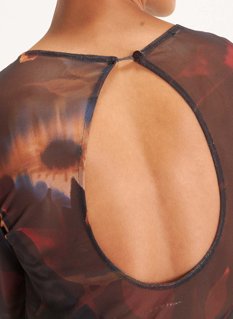 Vestido Recorte Tule Estampado Floral Glitch Cant�o - Foto 2