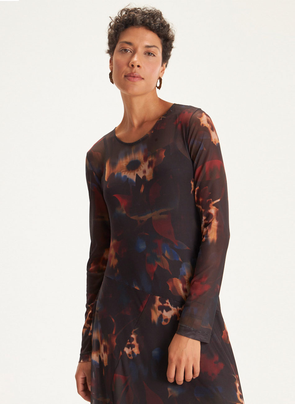 Vestido Recorte Tule Estampado Floral Glitch Cant�o - Foto 3