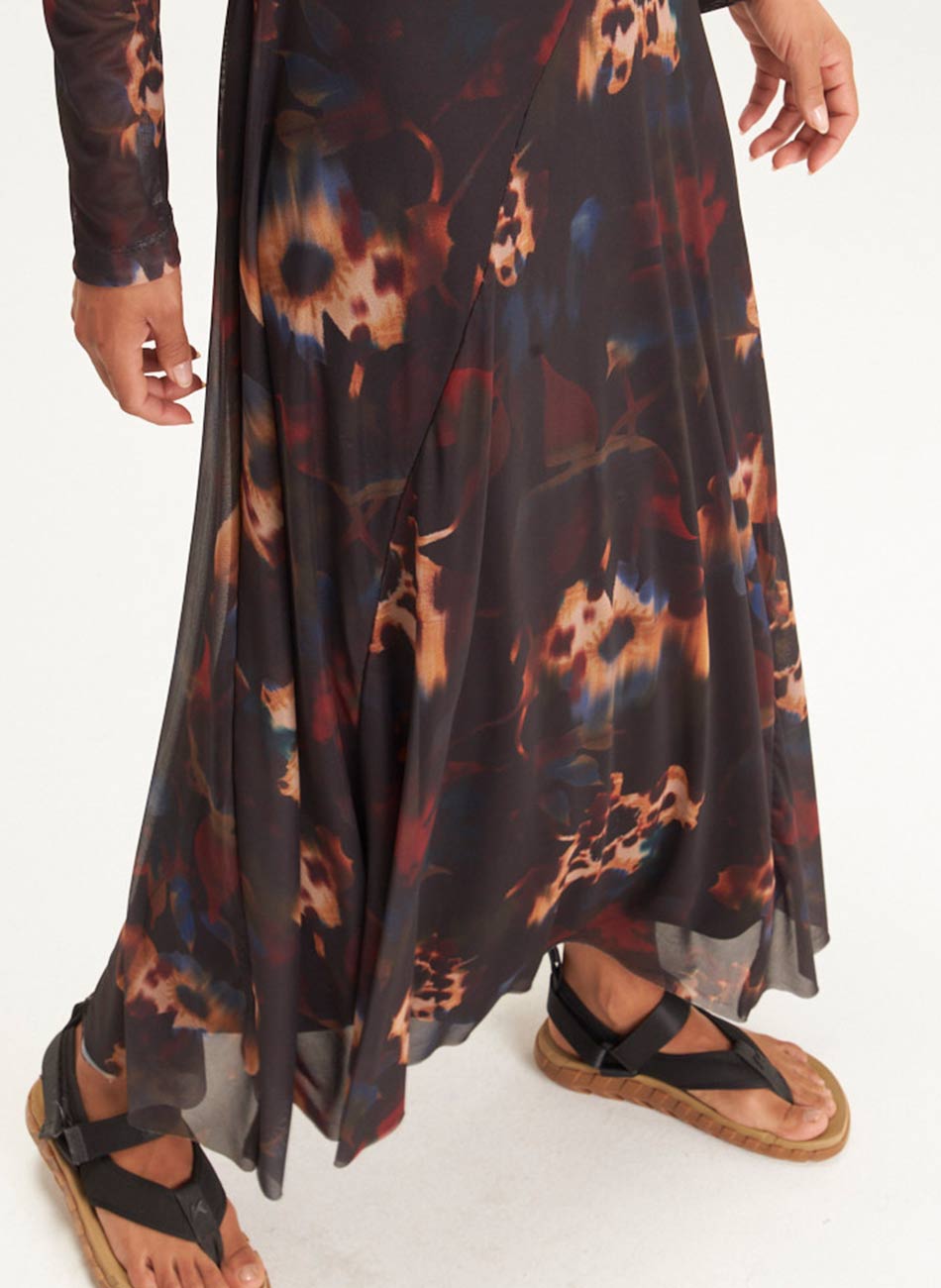 Vestido Recorte Tule Estampado Floral Glitch Cant�o - Foto 5