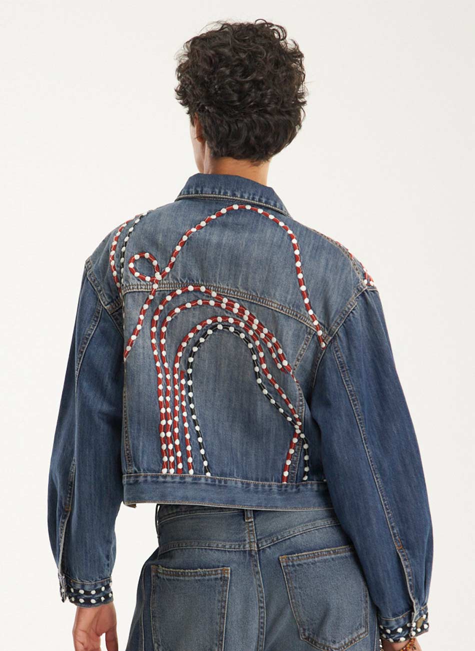 Jaqueta Jeans Bordado Vortex Cant�o  - Foto 2