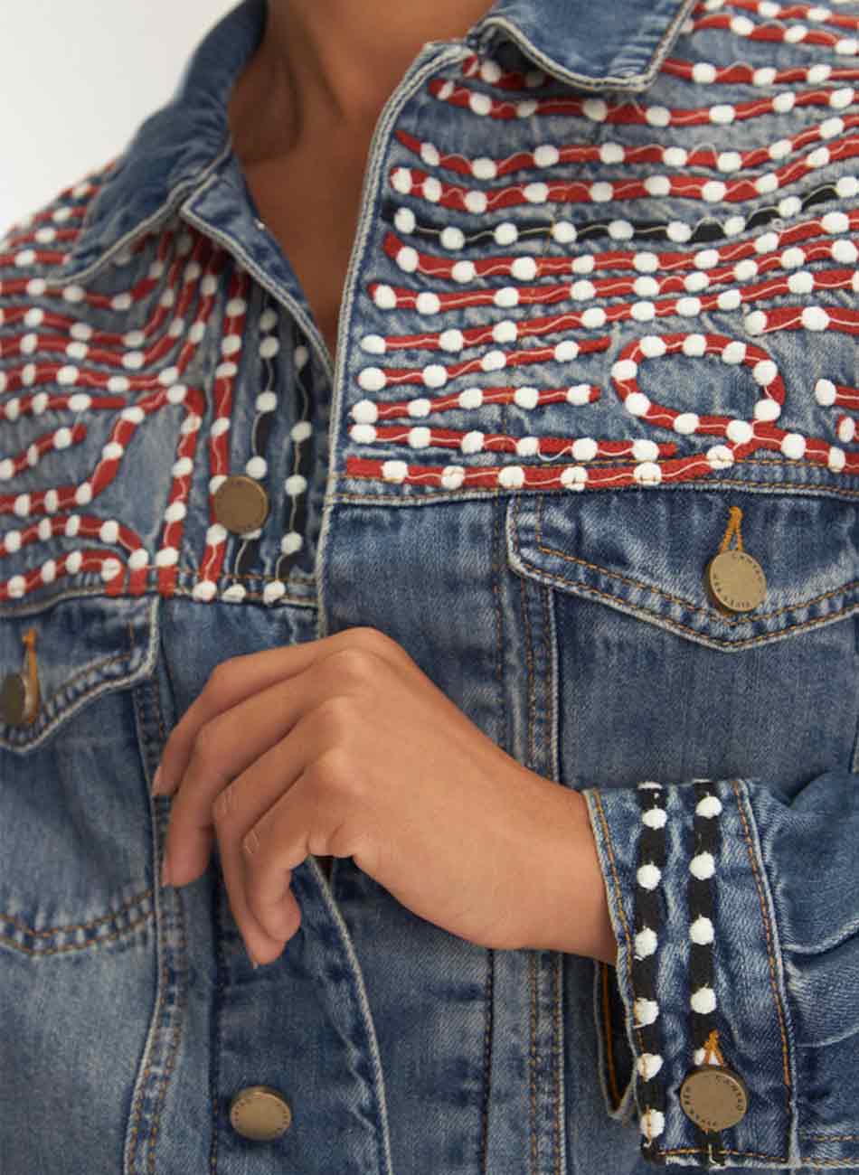 Jaqueta Jeans Bordado Vortex Cant�o  - Foto 3