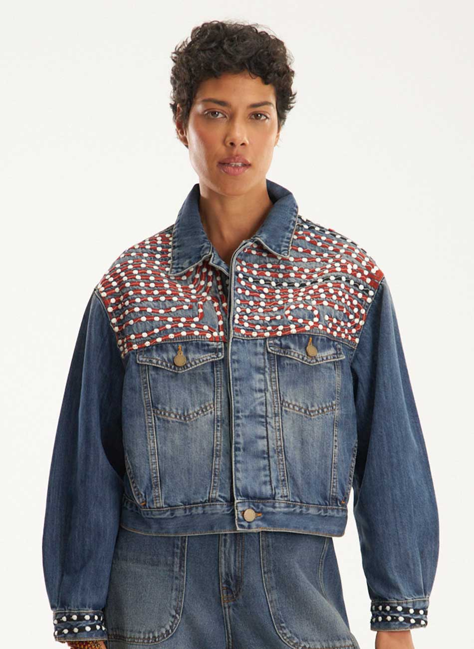 Jaqueta Jeans Bordado Vortex Cant�o  - Foto 4