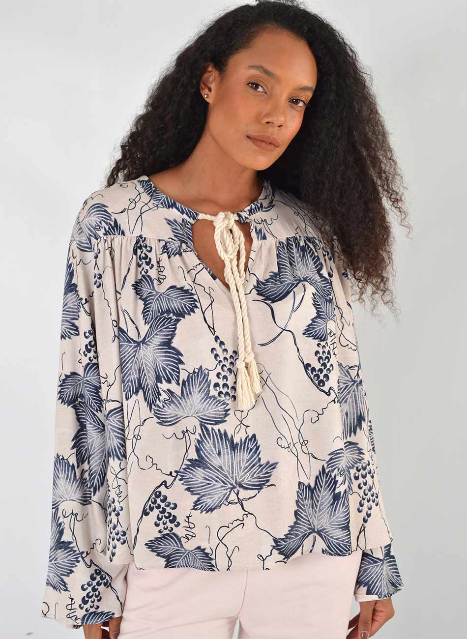 Blusa Azul Mangas Longas Estampada Lez a Lez - Foto 1