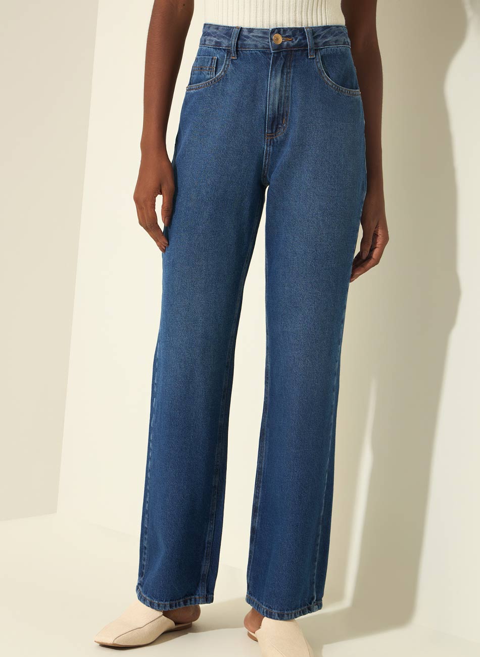 Cal�a Reta Jeans Com Cintura Alta Lez a Lez - Foto 1