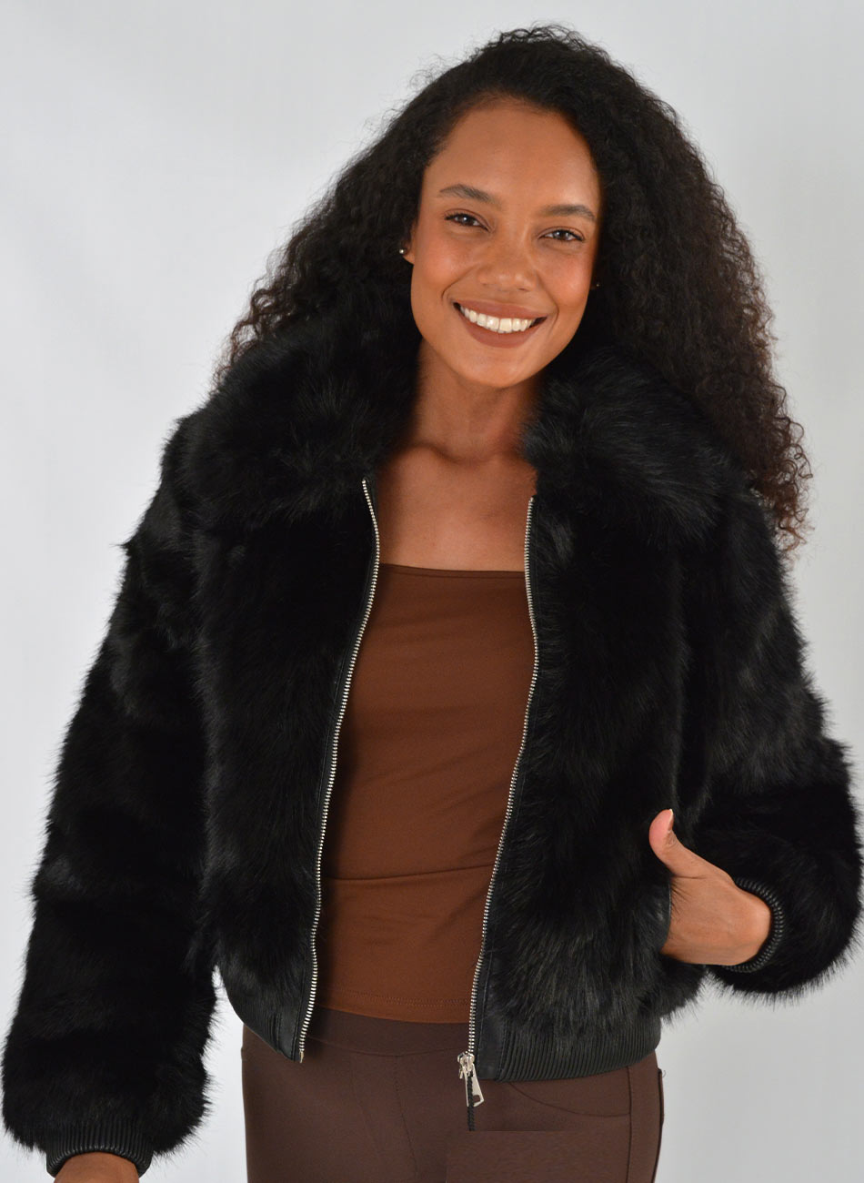 Casaco de Pele Sint�tica Preto Safira Fashion - Foto 1